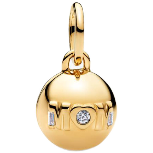 Pandora Openable Mom Ball Dangle with Zirconia and Black Enamel | 14k Gold-Plated | DV 764457C01 | 764457C01