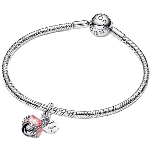 Pandora Openable Flower Dangle with Royal Green Crystal and Glittery Shaded Pink UV Resin | Sterling Silver | 14k Gold-Plated | DV 764453C01 | 764453C01