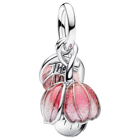 Pandora Openable Flower Dangle with Royal Green Crystal and Glittery Shaded Pink UV Resin | Sterling Silver | 14k Gold-Plated | DV 764453C01 | 764453C01