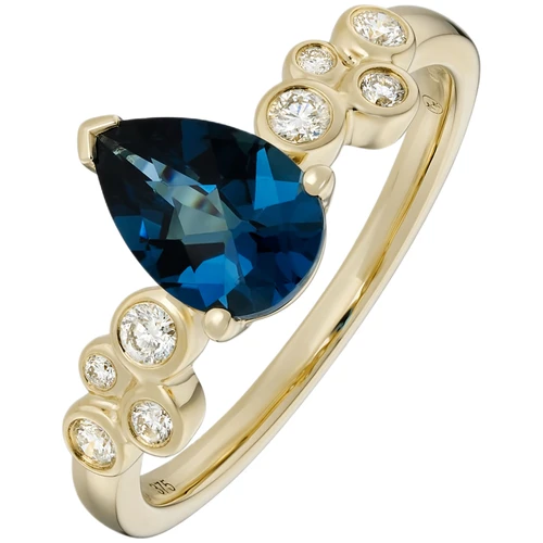 9ct Yellow Gold Diamond & London Blue Topaz Ring