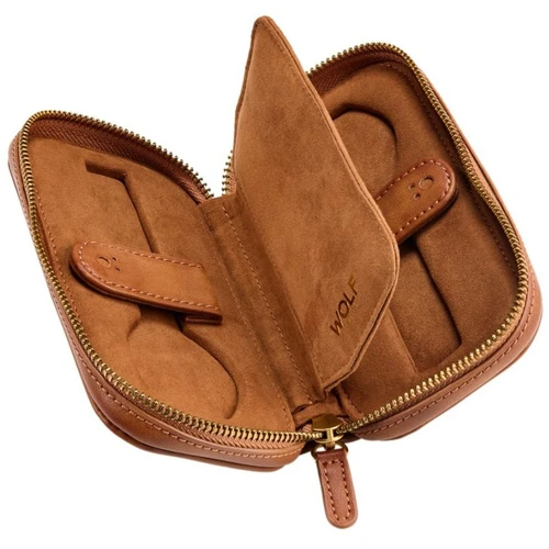 WOLF Brogue 2 Piece Watch Zip Case | Burinished Brown