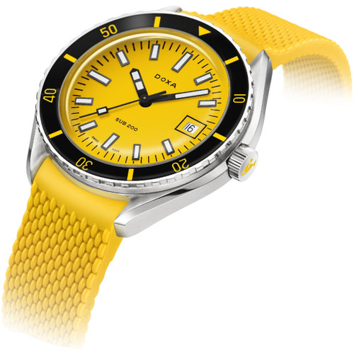 DOXA SUB 200 Divingstar Watch | 42mm | Swiss Automatic | Yellow | Yellow Rubber Strap