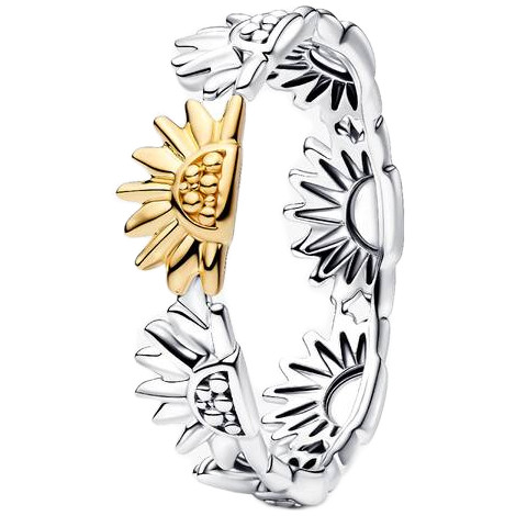Pandora Sunflower Two-Tone Band Ring | 14k Gold-Plated | Sterling Silver | 164702C00-56