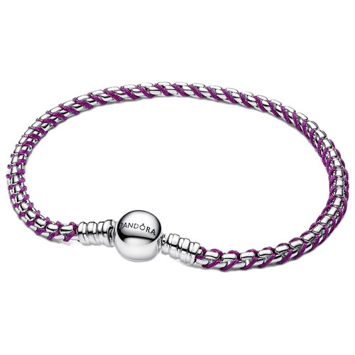 Pandora Purple Cord Box Chain Bracelet | Sterling Silver | 593816C03-19