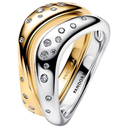 Pandora Organically Shaped Two-Tone Stacking Rings | 14k Gold-Plated | Sterling Silver | 164674C01-50