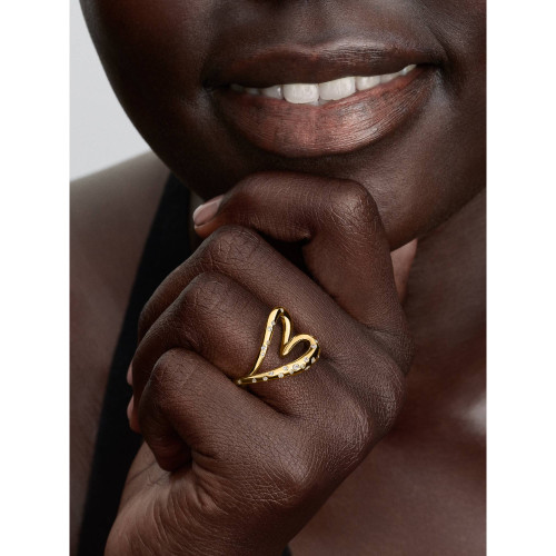 Pandora Organically Shaped Stone-Set Heart Ring | 14k Gold-Plated | 164675C01-50