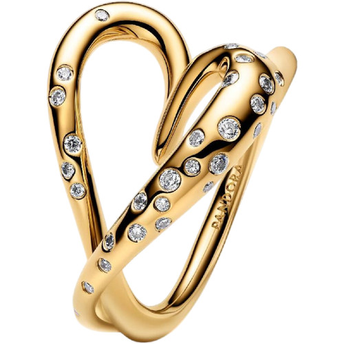 Pandora Organically Shaped Stone-Set Heart Ring | 14k Gold-Plated | 164675C01-60