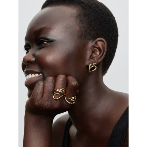 Pandora Organically Shaped Stone-Set Heart Hoop Earrings | 14k Gold-Plated | 264664C01