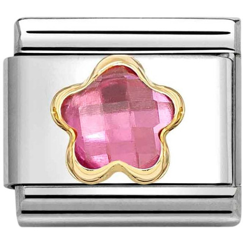 Nomination Composable Classic Charm | Stainless-steel | Yellow-gold | Dark Pink CZ Flower