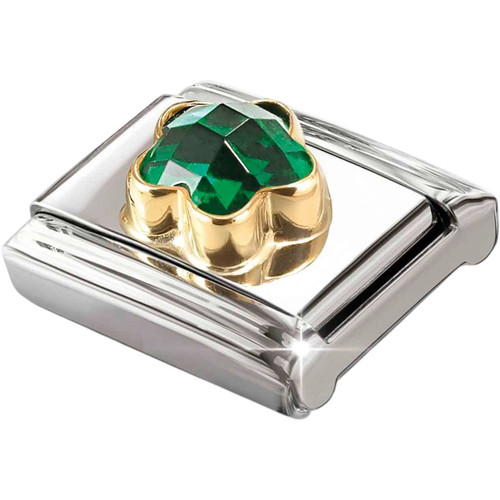 Nomination Composable Classic Charm | Stainless-steel | Yellow-gold | Green CZ Flower