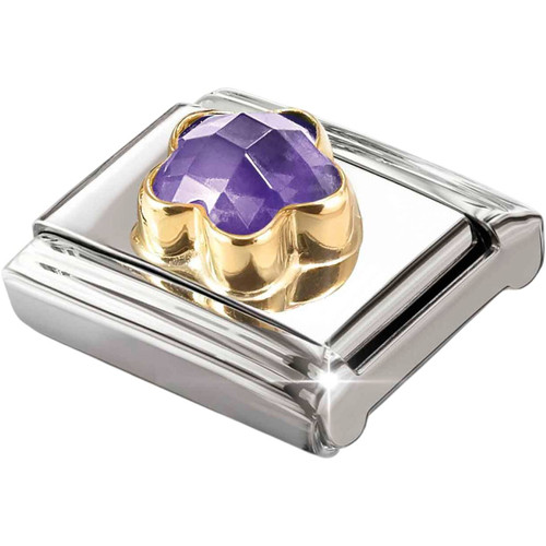 Nomination Composable Classic Charm | Stainless-steel | Yellow-gold | Purple CZ Flower