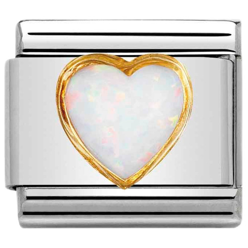 Nomination Composable Classic Charm | Stainless-steel | Bonded Yellow-gold | Heart with White Opal