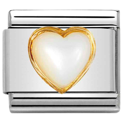 Nomination Composable Classic Charm | Stainless-steel | Bonded Yellow-gold | White Mother-of-Pearl with Heart
