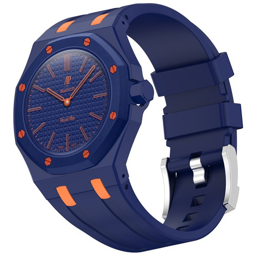 AP x Swatch Royal Pop Strap | Royal Pop Strap & Adapter | Crown at 3 O'Clock | Deep Blue/Orange