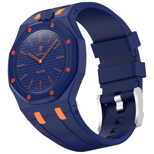 AP x Swatch Royal Pop Strap | Royal Pop Strap & Adapter | Crown at 12 O'Clock | Deep Blue/Orange