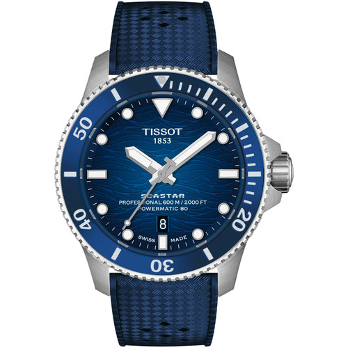 Tissot Seastar 2000 Powermatic 80 Watch | 600M Divers | 44mm | Swiss Automatic | Light Blue Gradient