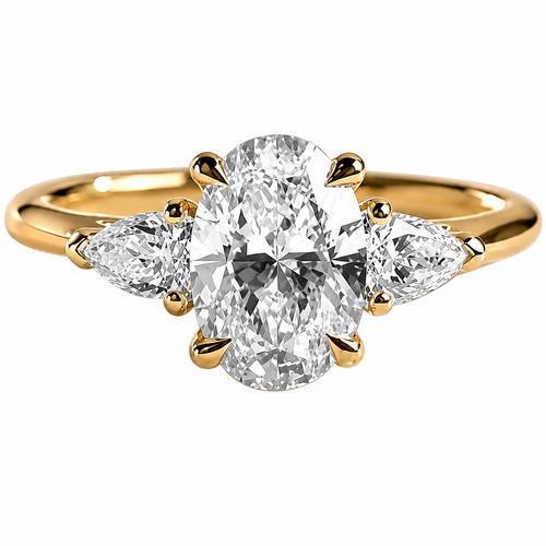 1Ct Round and Pear Three Stone Ring | Lab | 18Ct Yellow Gold