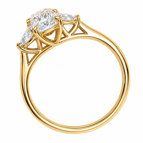 1Ct Round and Pear Three Stone Ring | Lab | 18Ct Yellow Gold