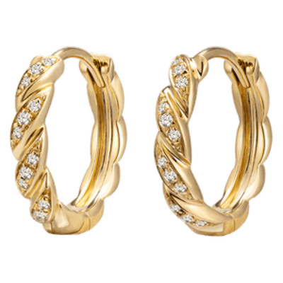 0.06Ct Natural Diamond Hoop Earrings | Round | 9Ct Yellow Gold