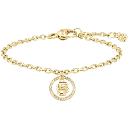 BOSS Double B Monogram Charm Bracelet | Gold with Crystals