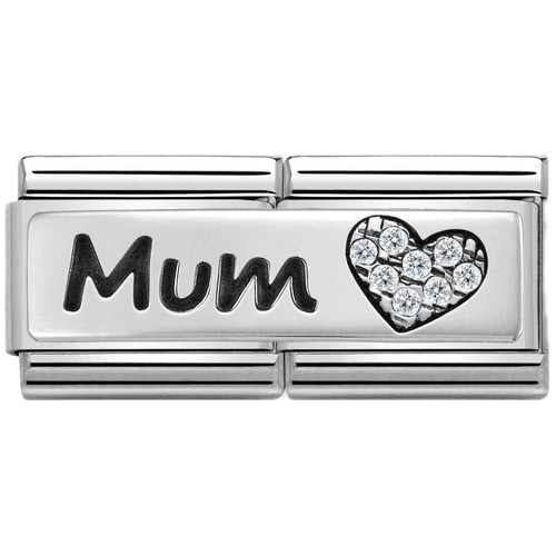 Nomination Composable DOUBLE Classic SYMBOLS Stainless-steel Cub zircon and Silver Charm | Mum and Heart
