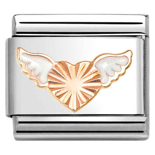 Nomination Composable Classic SYMBOLS Charm | Stainless-steel | 9K Rose Gold | White Wings Diamond Heart