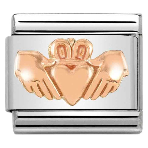 Nomination Composable Classic RELIEF SYMBOLS Charm | Stainless-steel | 9K Rose Gold | Claddagh with Heart