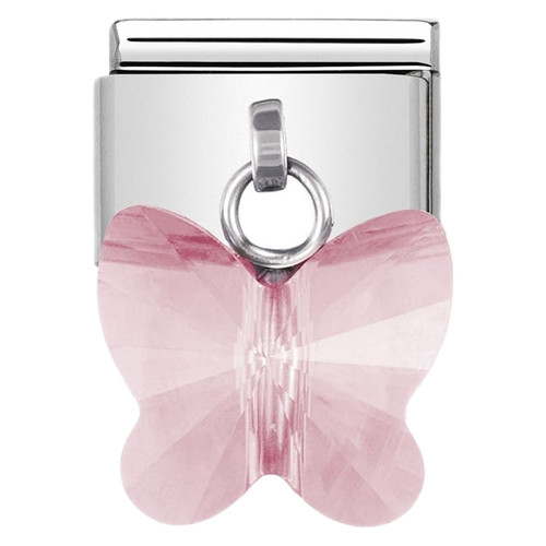 Nomination Composable Classic BUTTERFLY Charm | Stainless-steel | White Cubic Zirconia | Light Pink Butterfly