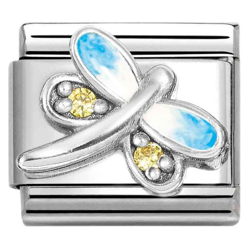 Nomination Composable Classic SYMBOLS CZ Charm | Stainless-steel | Silver | Dragonfly Light Blue Yellow