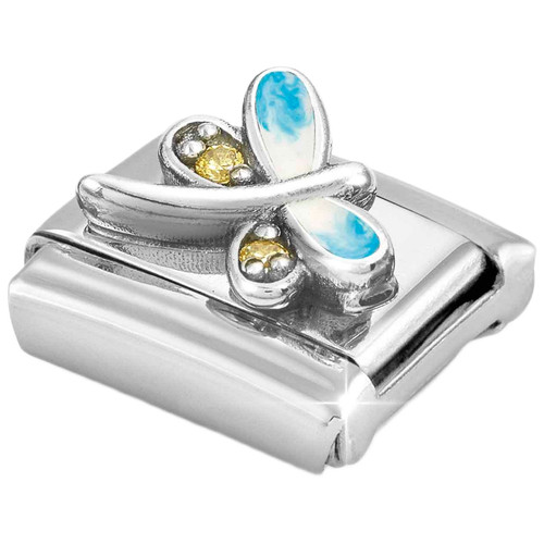 Nomination Composable Classic SYMBOLS CZ Charm | Stainless-steel | Silver | Dragonfly Light Blue Yellow