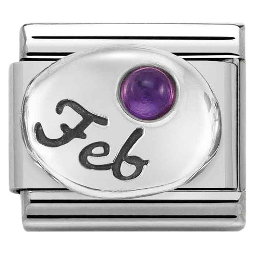 Nomination Composable Classic BIRTHSTONES Charm | Stainless-steel | Silver | Amethyst | February