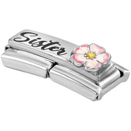 Nomination Composable DOUBLE Classic DETAILED Stainless-steel, enamel, CZ and Silver Charm | Sister with Flower