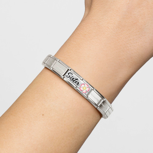 Nomination Composable DOUBLE Classic DETAILED Stainless-steel, enamel, CZ and Silver Charm | Sister with Flower