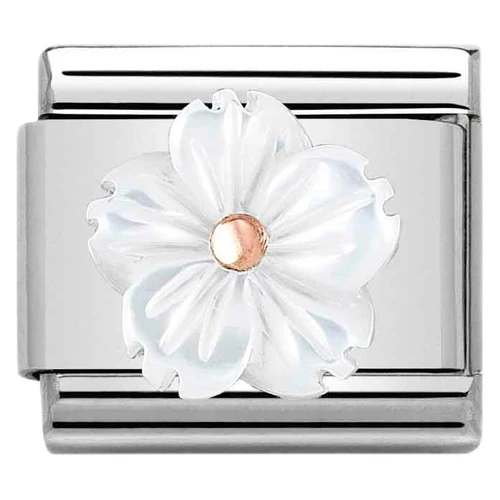 Nomination Composable Classic STONE SYMBOLS Charm | Stainless-steel | 9K Rose Gold | Flower In White Mother Of Pear
