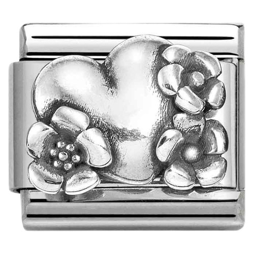 Nomination Composable Classic OXIDIZED SYMBOLS Charm | Silver | Heart with Flowers