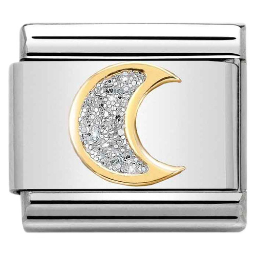 Nomination Composable Classic Charm | Stainless-steel | 18k Gold | GLITTER SILVER Moon