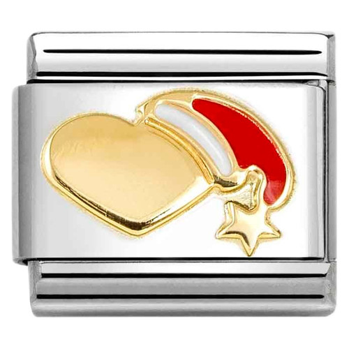 Nomination Composable Classic SYMBOLS Charm | Stainless-steel | 18k Gold | Heart with Santa Hat