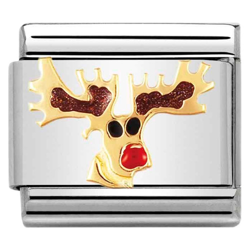 Nomination Composable Christmas SYMBOLS Charm | Stainless-steel | 18k Gold | Rudolph Reindeer