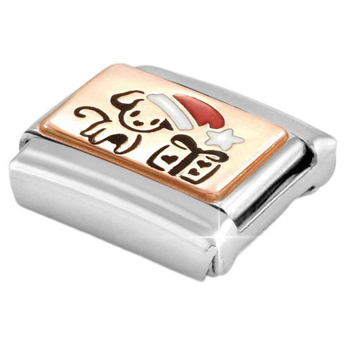 Nomination Composable Christmas PLATES Charm | Stainless-steel | 9K Gold | Puppy with Gift Pack