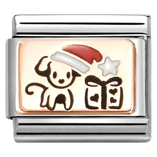 Nomination Composable Christmas PLATES Charm | Stainless-steel | 9K Gold | Puppy with Gift Pack