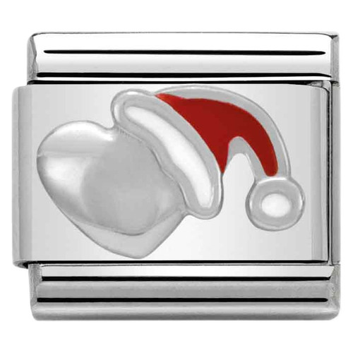 Nomination Composable Christmas SYMBOLS Charm | Stainless-steel | Silver | Heart with Christmas Hat