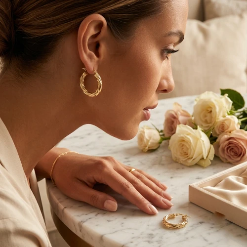 9ct Yellow Gold Round-Tube Twisted Creole Hoop Earrings | 2.5mm | JER560A