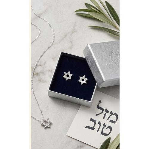 925 Silver Rhodium CZ Set Star of David Studs