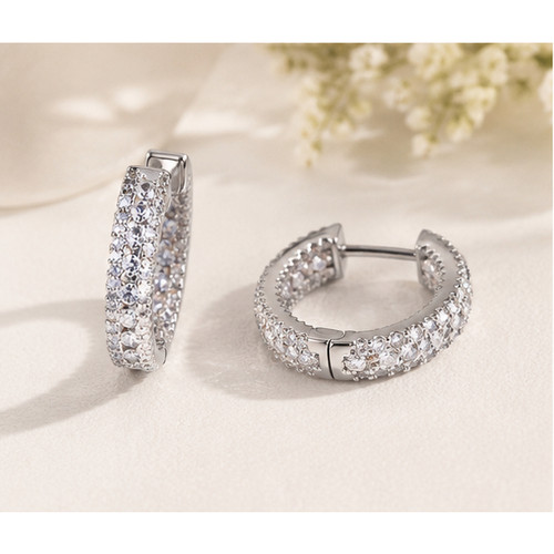 925 Sterling Silver CZ Set Hoop Earrings 19mm | AER145