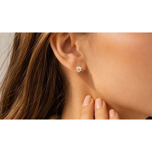 9ct Yellow Gold Hand Finished Stud Earrings Claw-set with a 4mm Solitaire Cubic Zirconia Stone | JES126