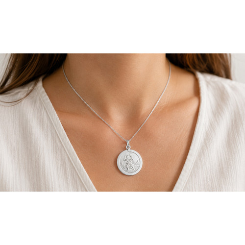 925 Silver St Christopher Medal Pendant | 19mm