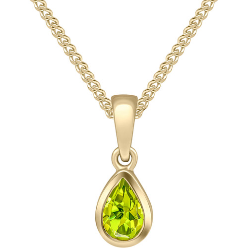 9ct Yellow Gold 6x4 Pear Shape Peridot Rubover Single Stone Pendant