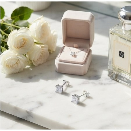 9ct White Gold 5mm Square CZ Claw Set Earrings