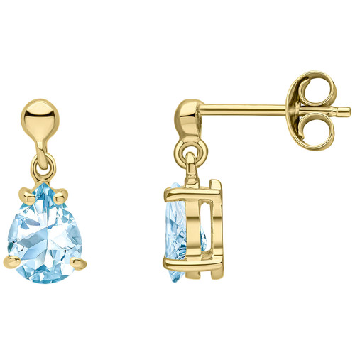 9ct Yellow Gold 7x5 Pear Shape Aqua Claw Set Drop Earrings with Bead Top