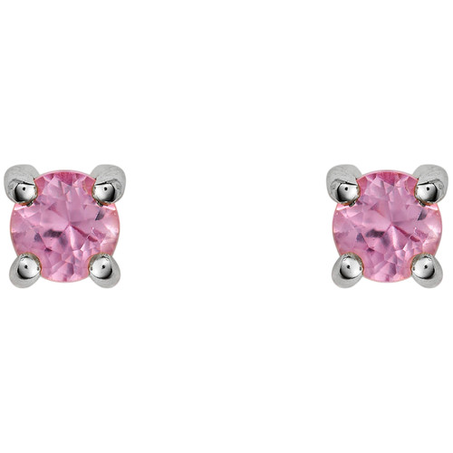 9ct White Gold 3mm Round Pink Sapphire 4 Claw Stud Earrings
